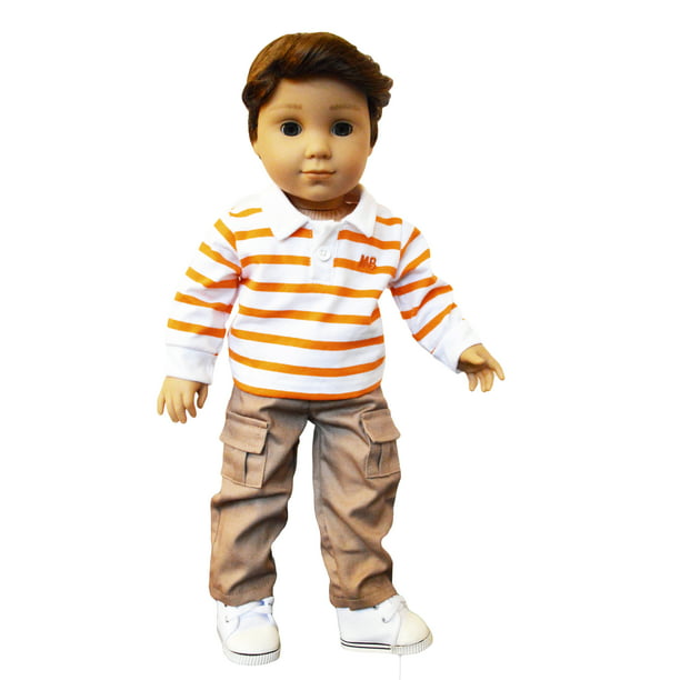 3 PC Striped Top & Pants Set For 18 Inch American Girl Boy Doll Clothes Logan 